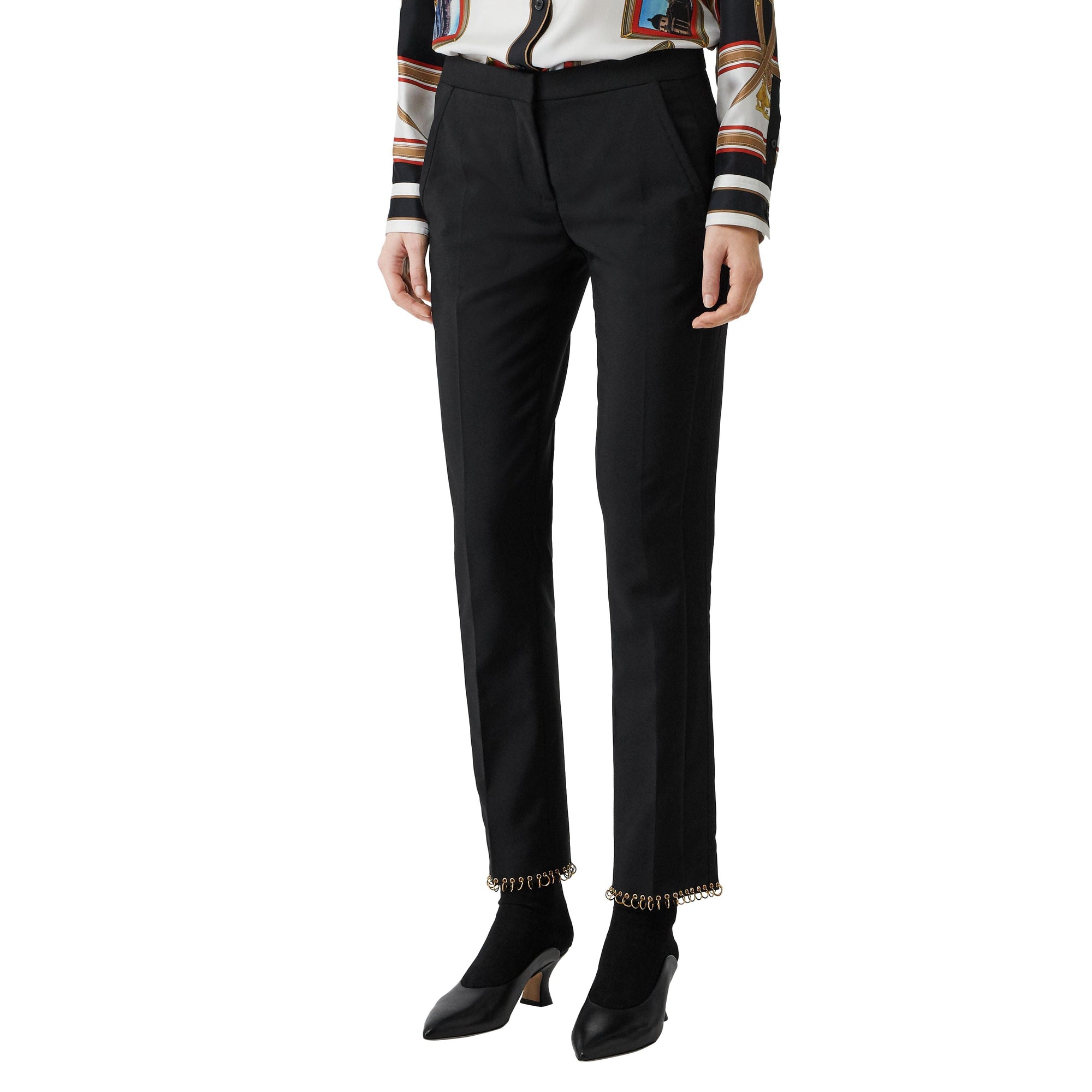 Pantalon tailleur en laine avec anneau - Noir