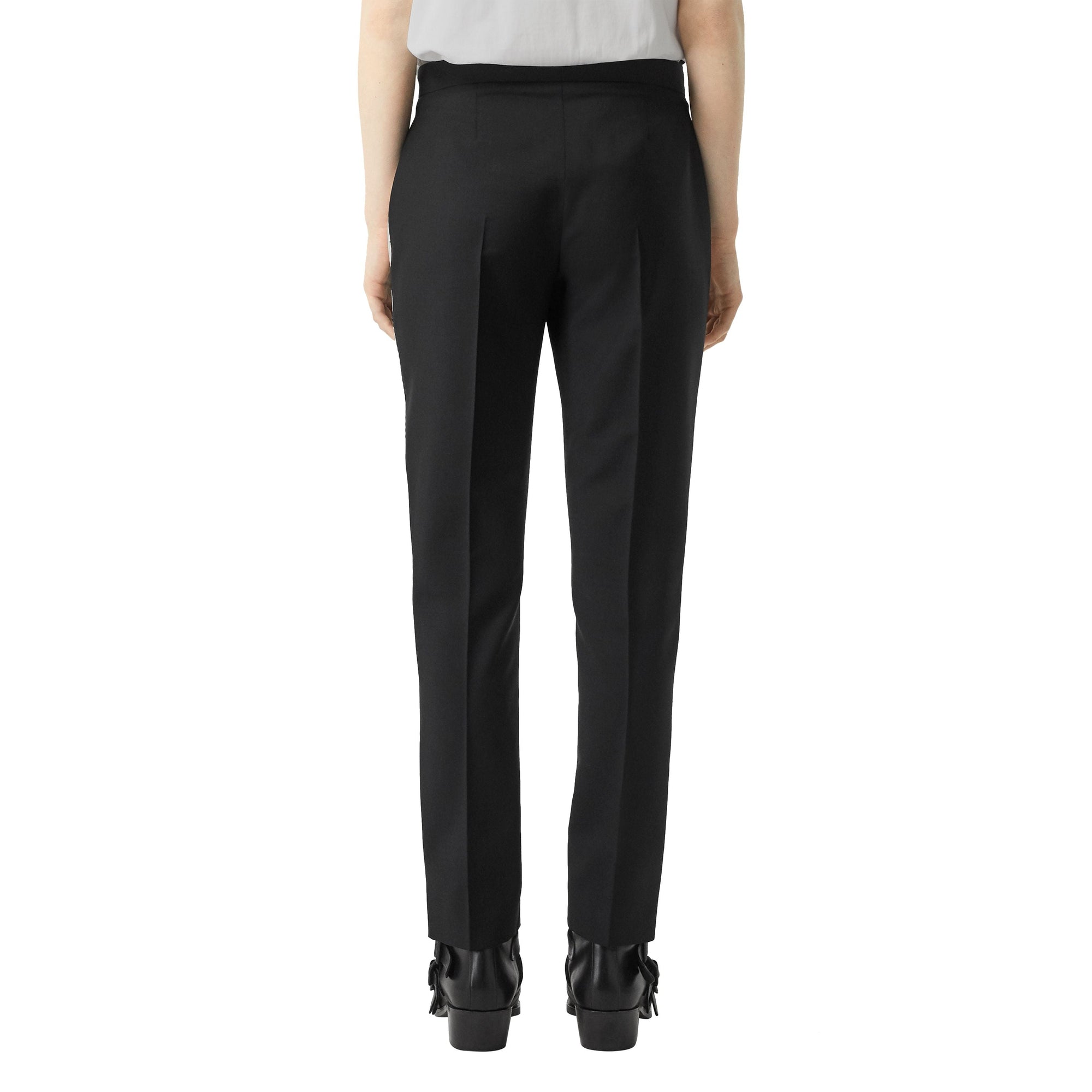 Pantalon tailleur droit en laine avec rayures en soie - Noir