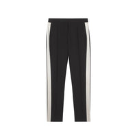 Pantalon tailleur droit en laine avec rayures en soie - Noir