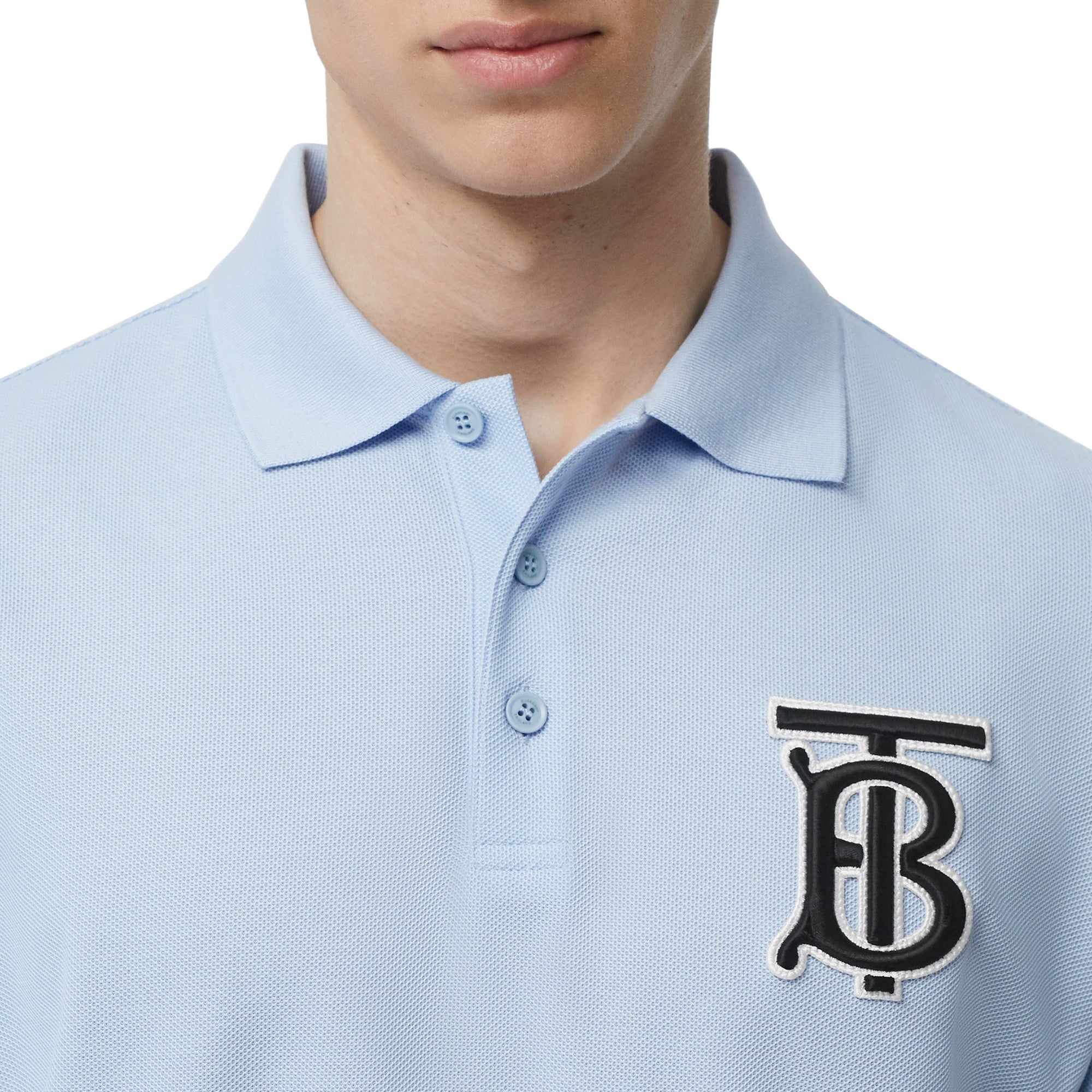 PALE BLUE Polo oversize en piqué de coton Monogram