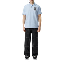 PALE BLUE Polo oversize en piqué de coton Monogram