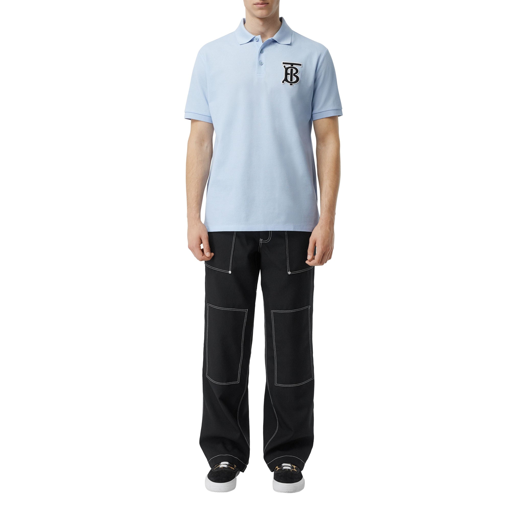 PALE BLUE Polo oversize en piqué de coton Monogram