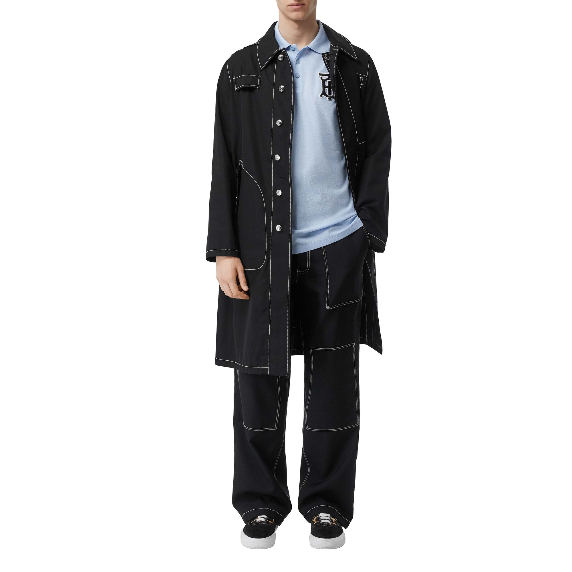 PALE BLUE Polo oversize en piqué de coton Monogram