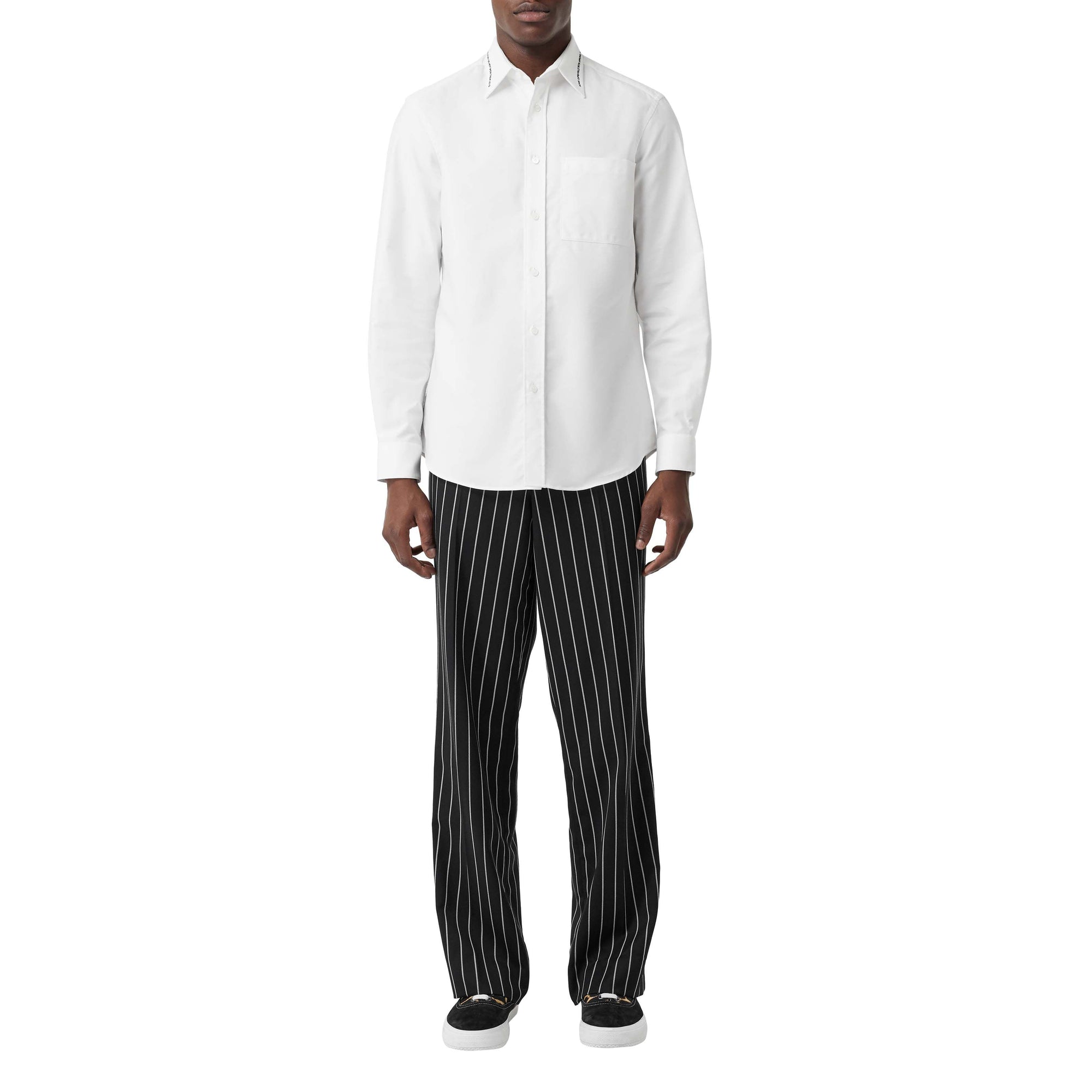 Chemise habillée classique en popeline de coton brodée - Blanc