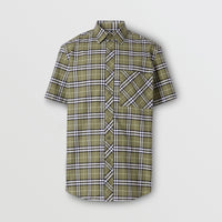 CHALK GREEN IP CHECK Chemise à manches courtes en coton stretch micro-check