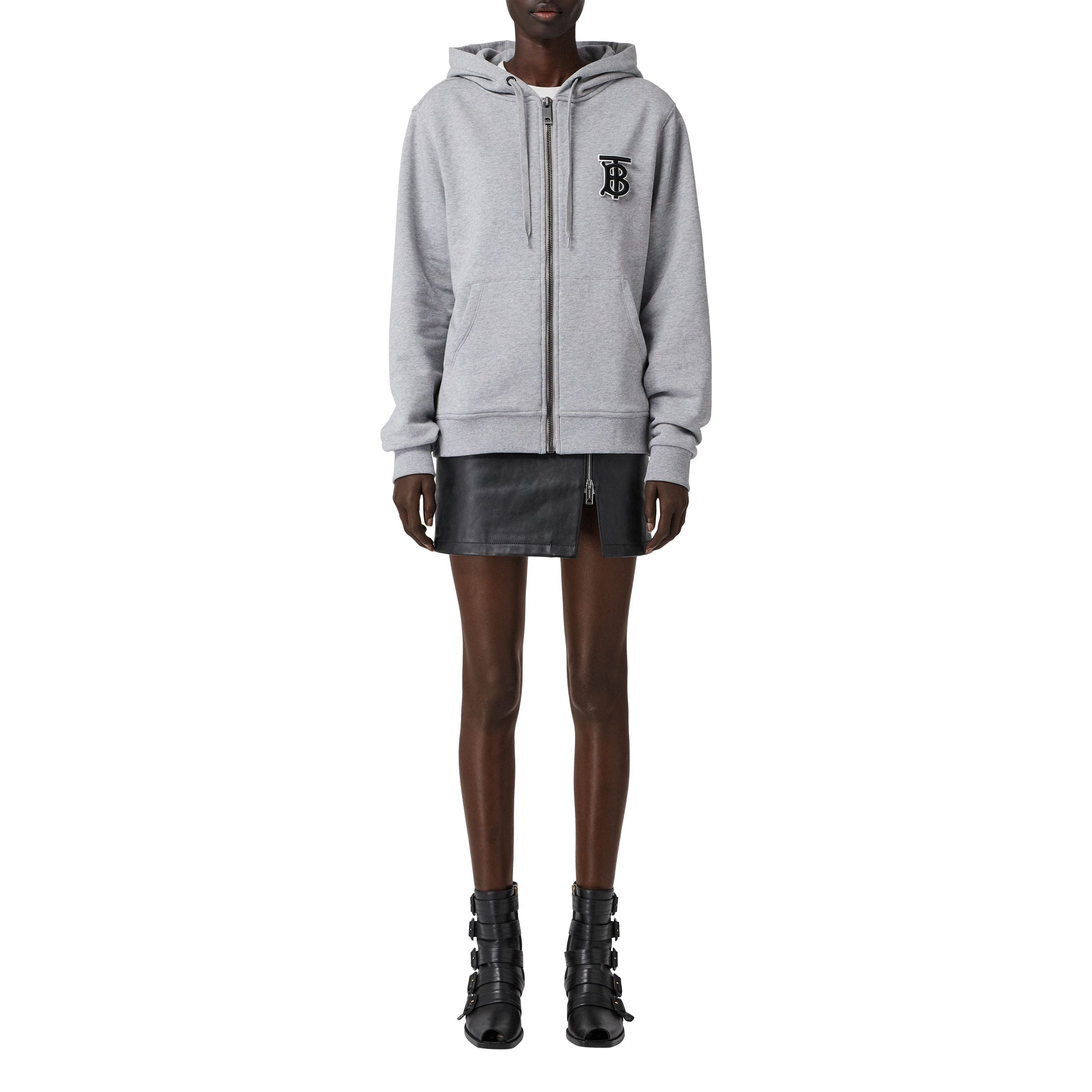 Haut à capuche oversize en coton monogram - Camaïeu de gris pâles