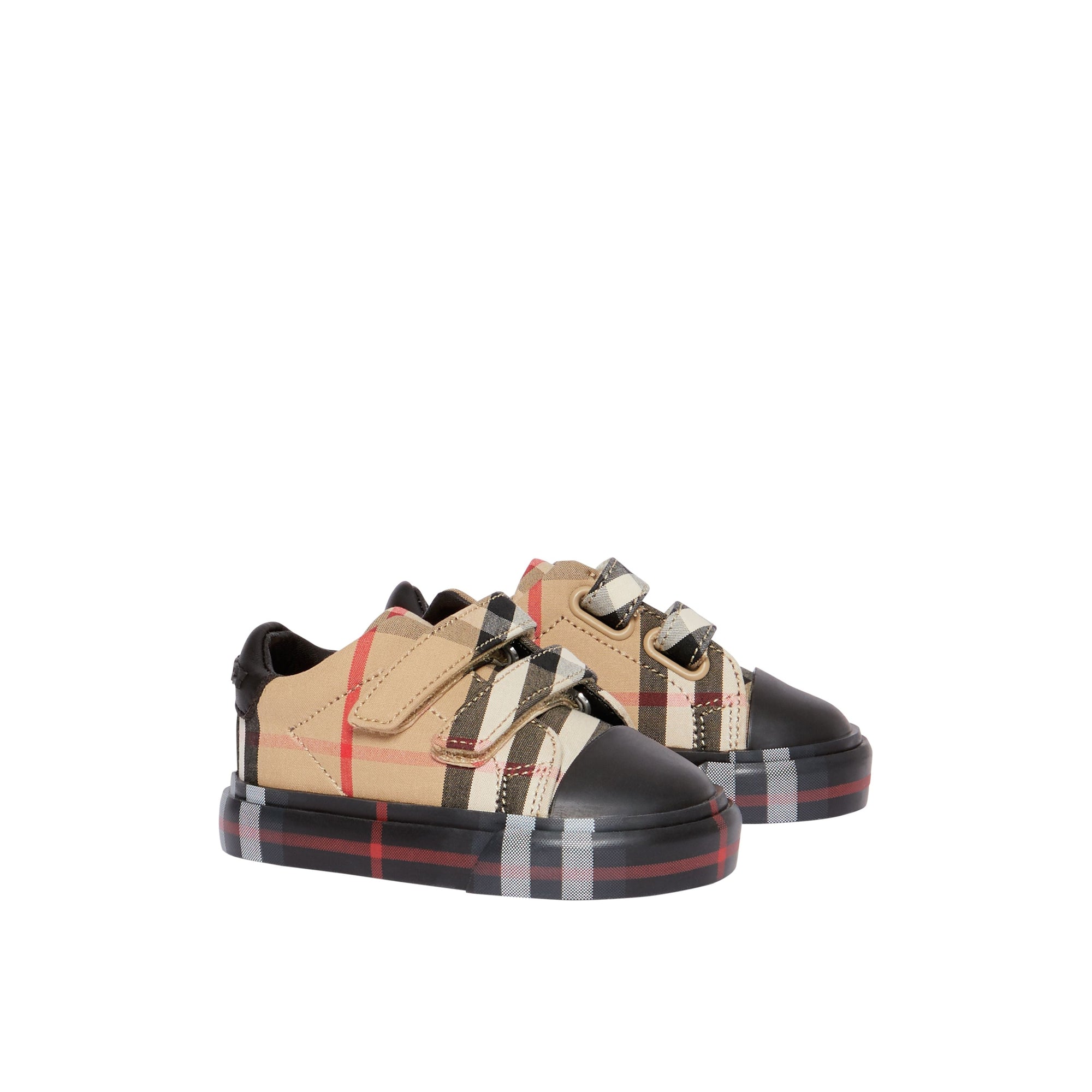Sneakers en coton vintage check - Beige d'archive & noir