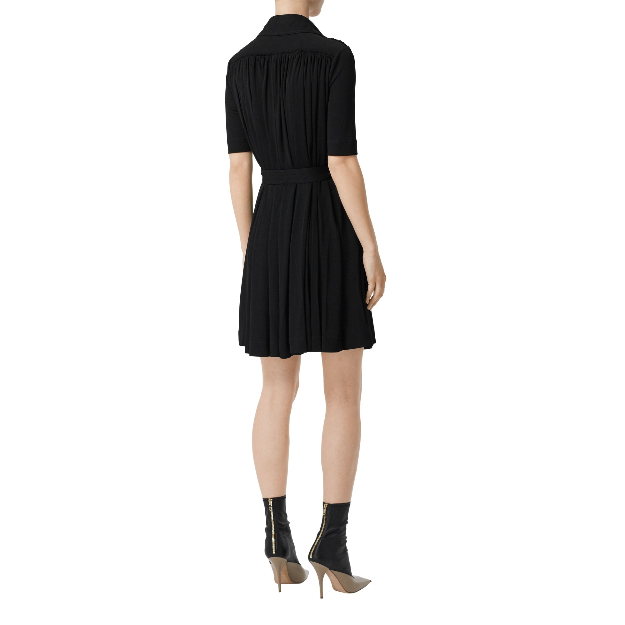 Robe à manches courtes en jersey froncé - Noir
