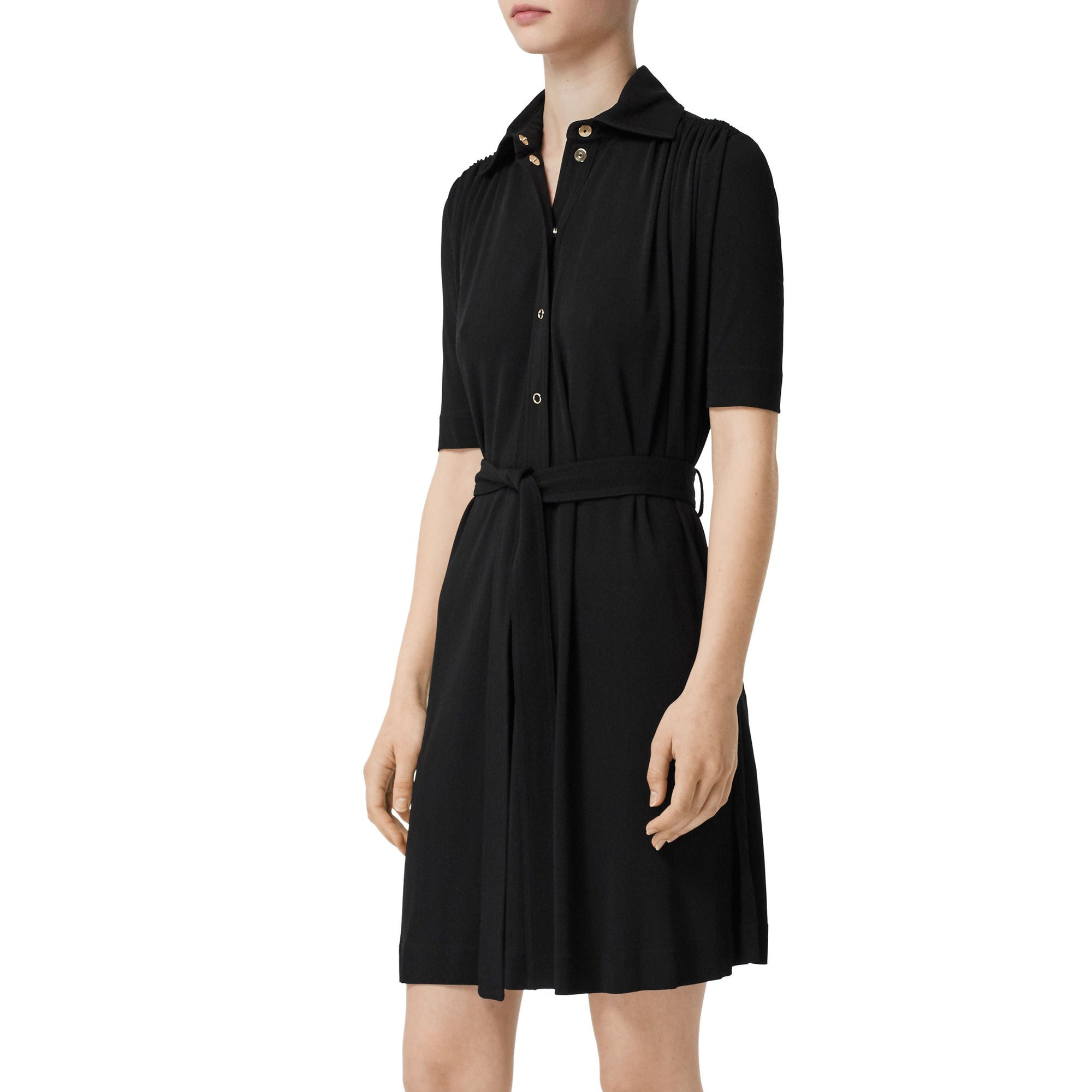Robe à manches courtes en jersey froncé - Noir