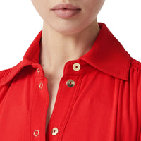 Robe à manches courtes en jersey froncé - Rouge vif