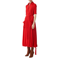 Robe à manches courtes en jersey froncé - Rouge vif