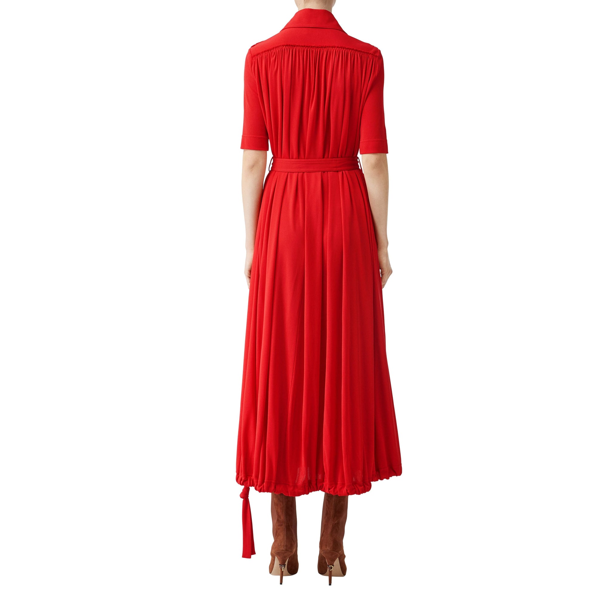 Robe à manches courtes en jersey froncé - Rouge vif