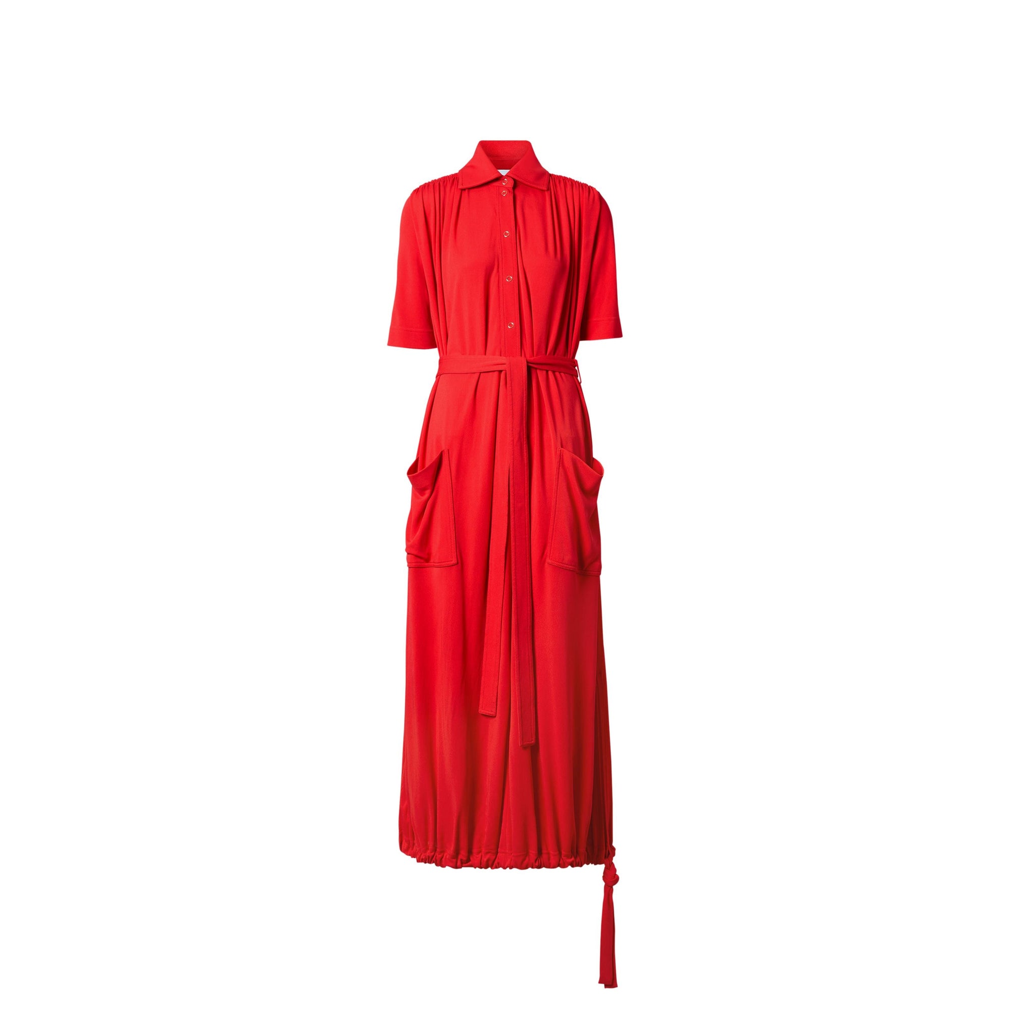 Robe à manches courtes en jersey froncé - Rouge vif