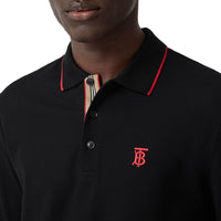 Polo à manches longues en piqué de coton monogram - Noir