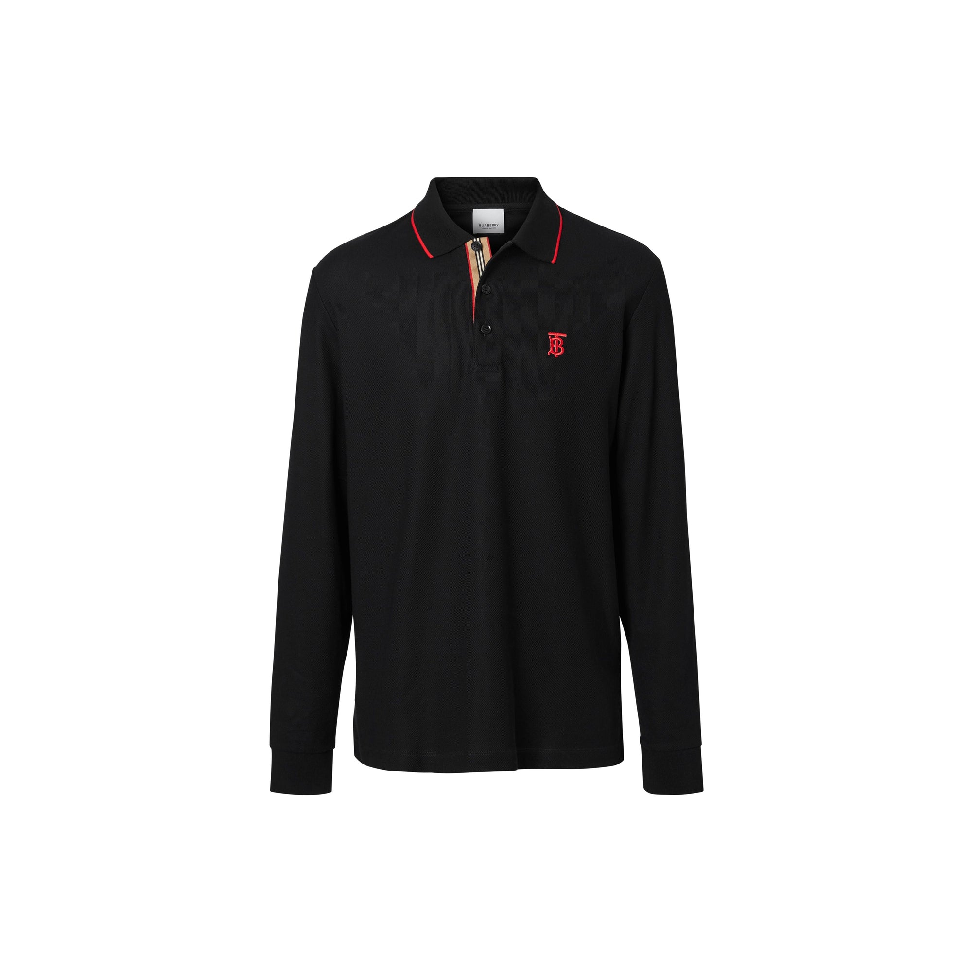 Polo à manches longues en piqué de coton monogram - Noir