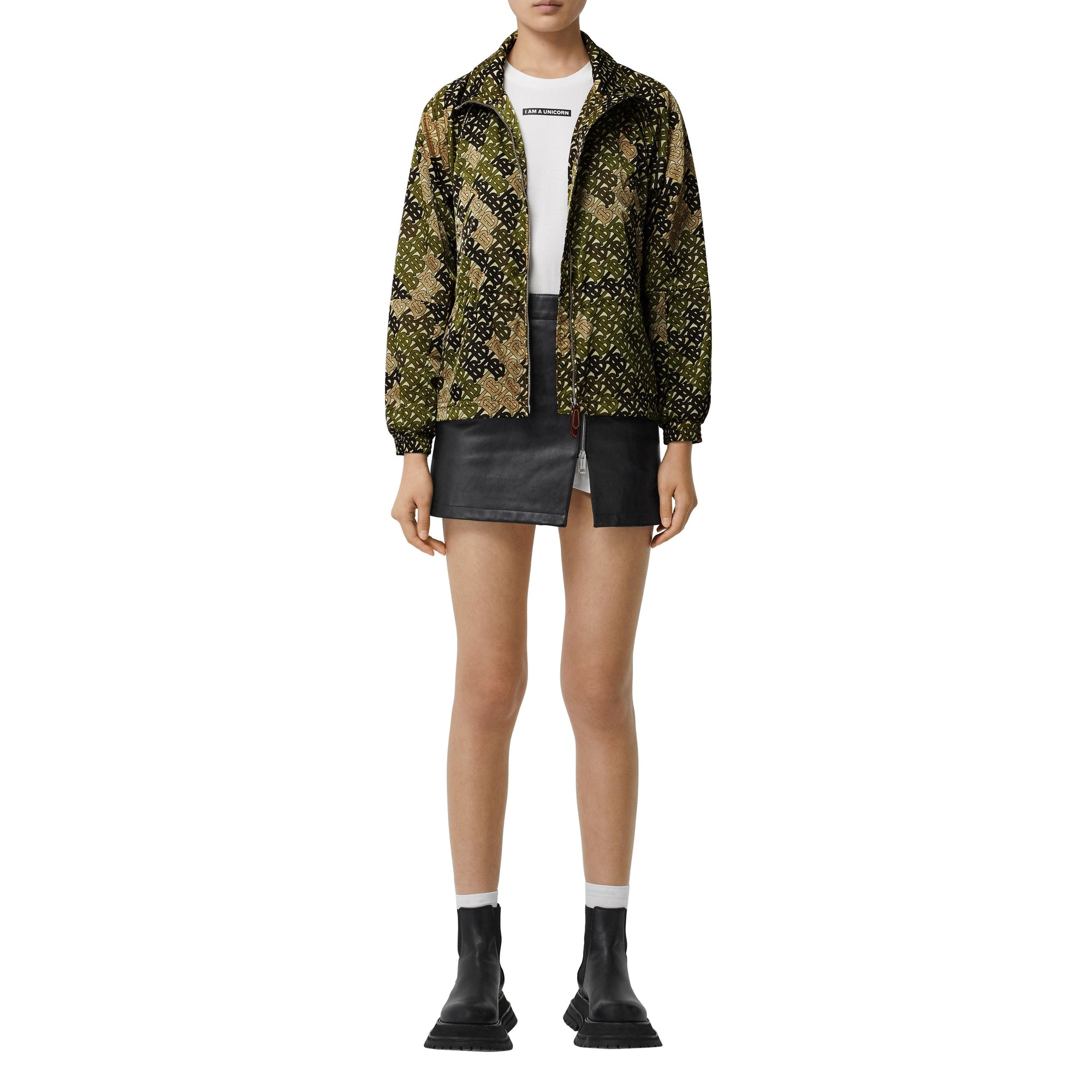 Veste à col entonnoir en nylon monogram - Vert kaki
