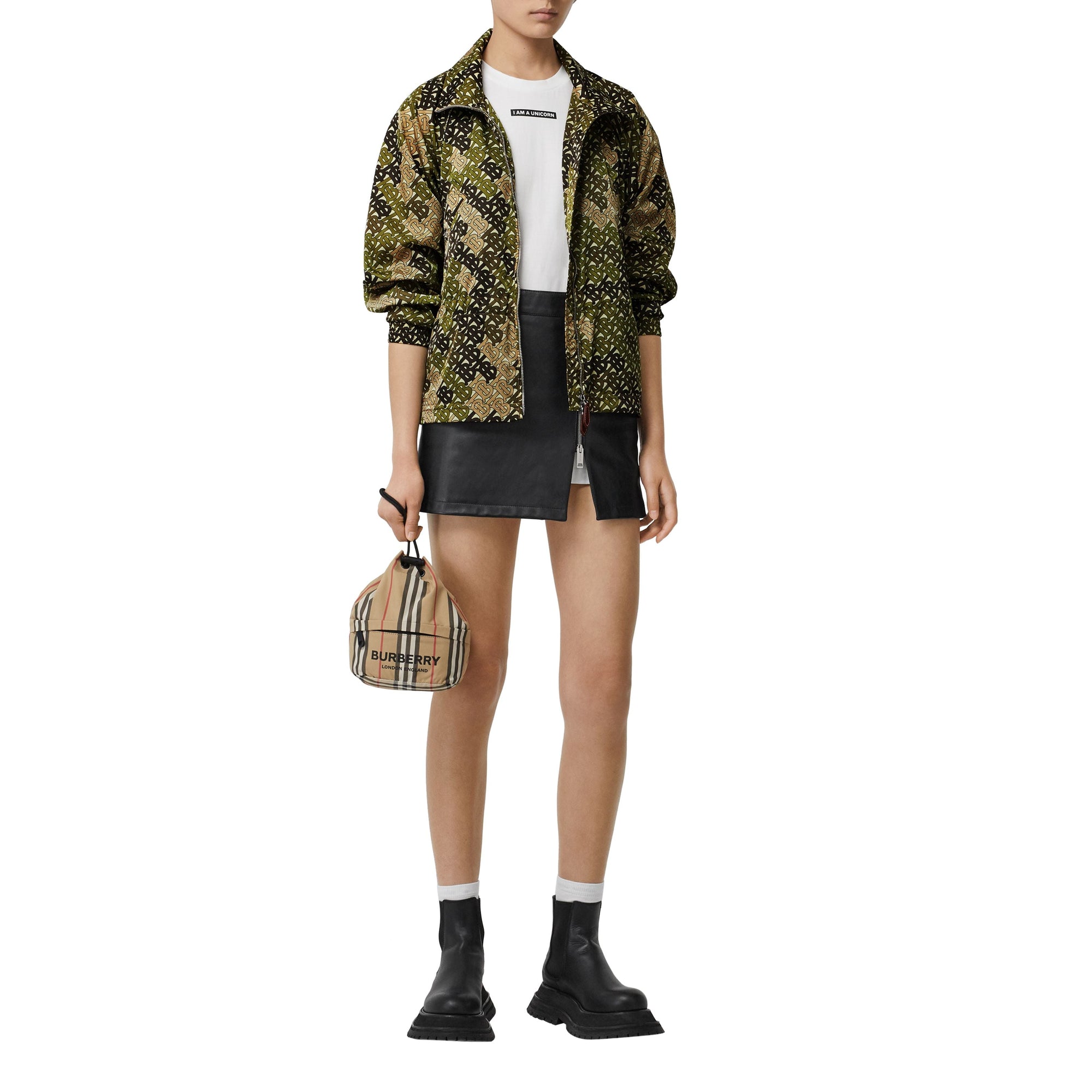 Veste à col entonnoir en nylon monogram - Vert kaki