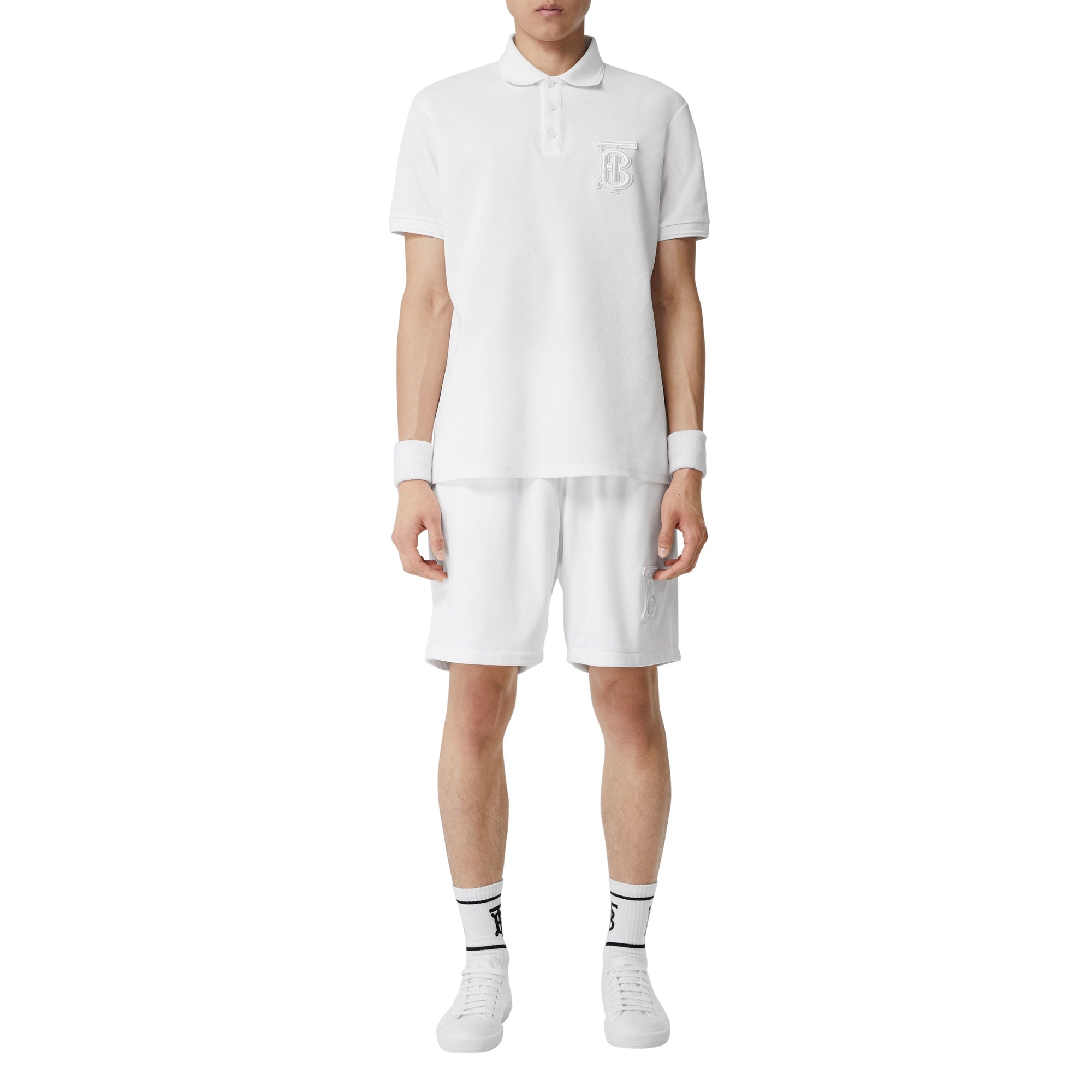 Polo oversize en piqué de coton monogram - Blanc
