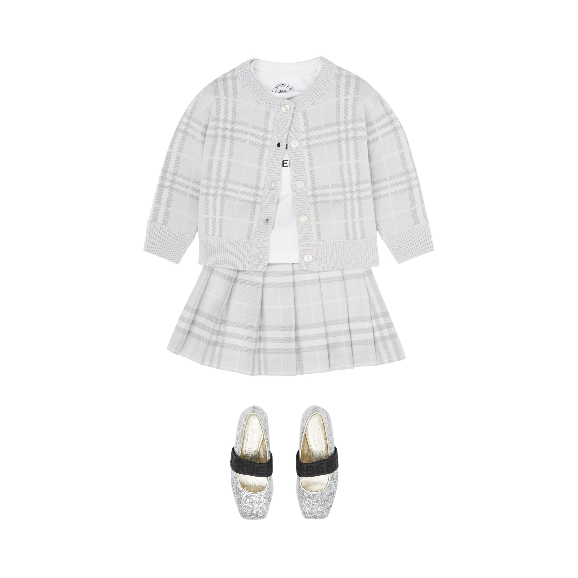 PALE GREY IP CHK Jupe portefeuille plissée en laine Vintage check