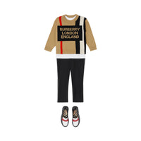 ARCHIVE BEIGE Pull en laine avec rayures iconiques et logo en intarsia
