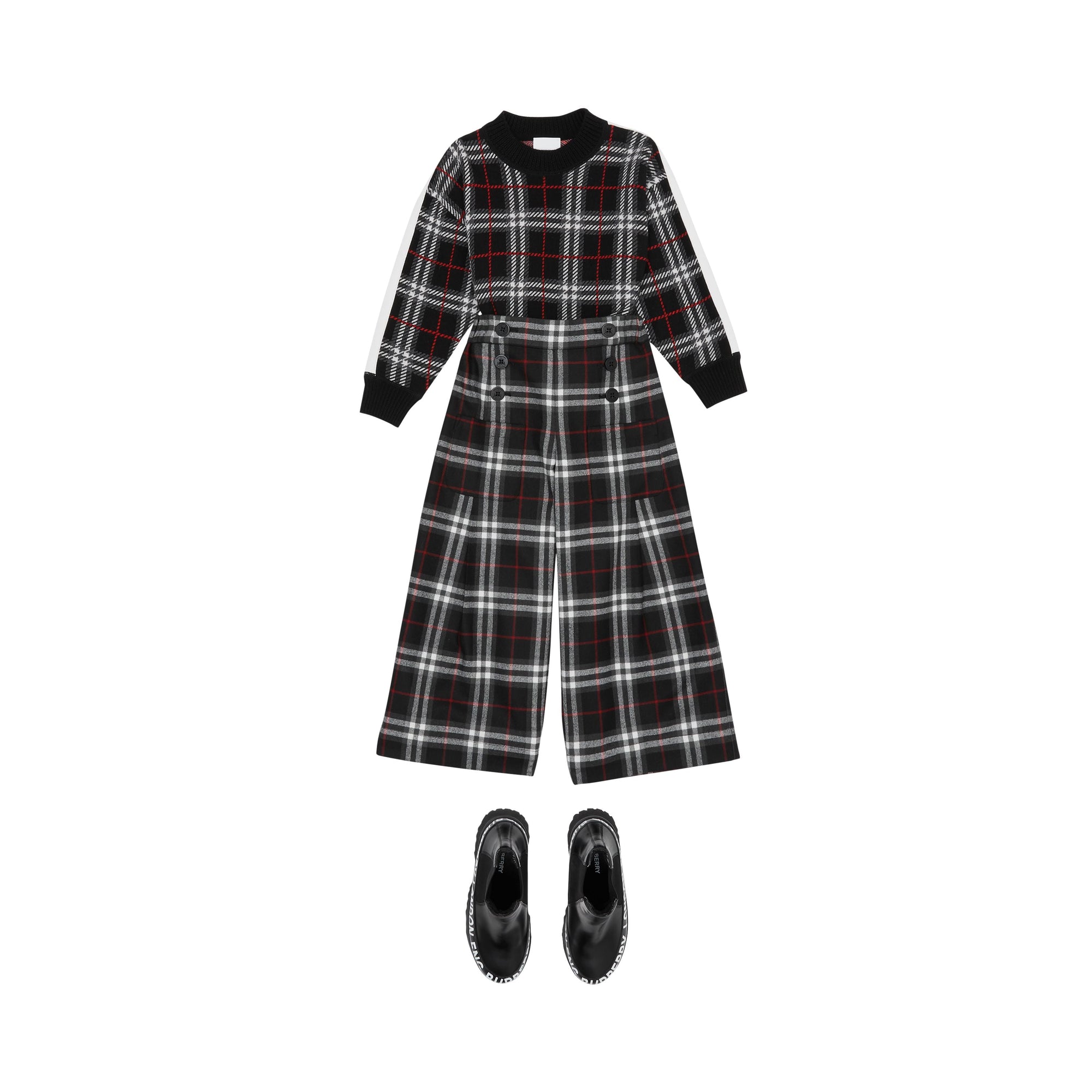 BLACK Pull en jacquard de laine mérinos check