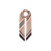 Grand carré en laine et soie monogram avec rayures iconiques - Beige d'archive