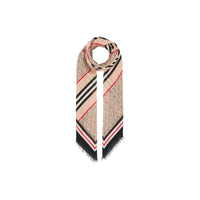 Grand carré en laine et soie Monogram avec rayures iconiques - Beige d'Archive
