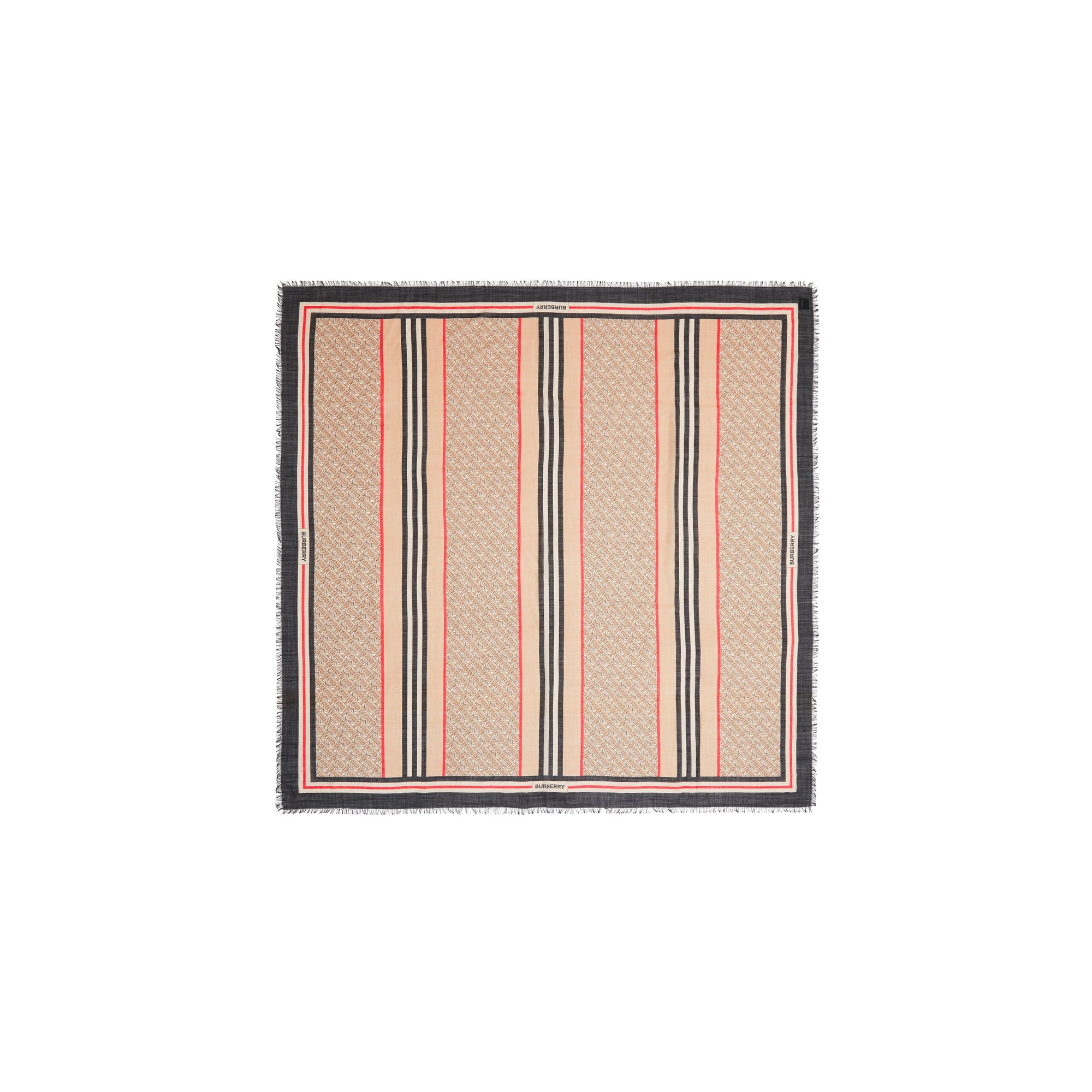 Grand carré en laine et soie Monogram avec rayures iconiques - Beige d'Archive
