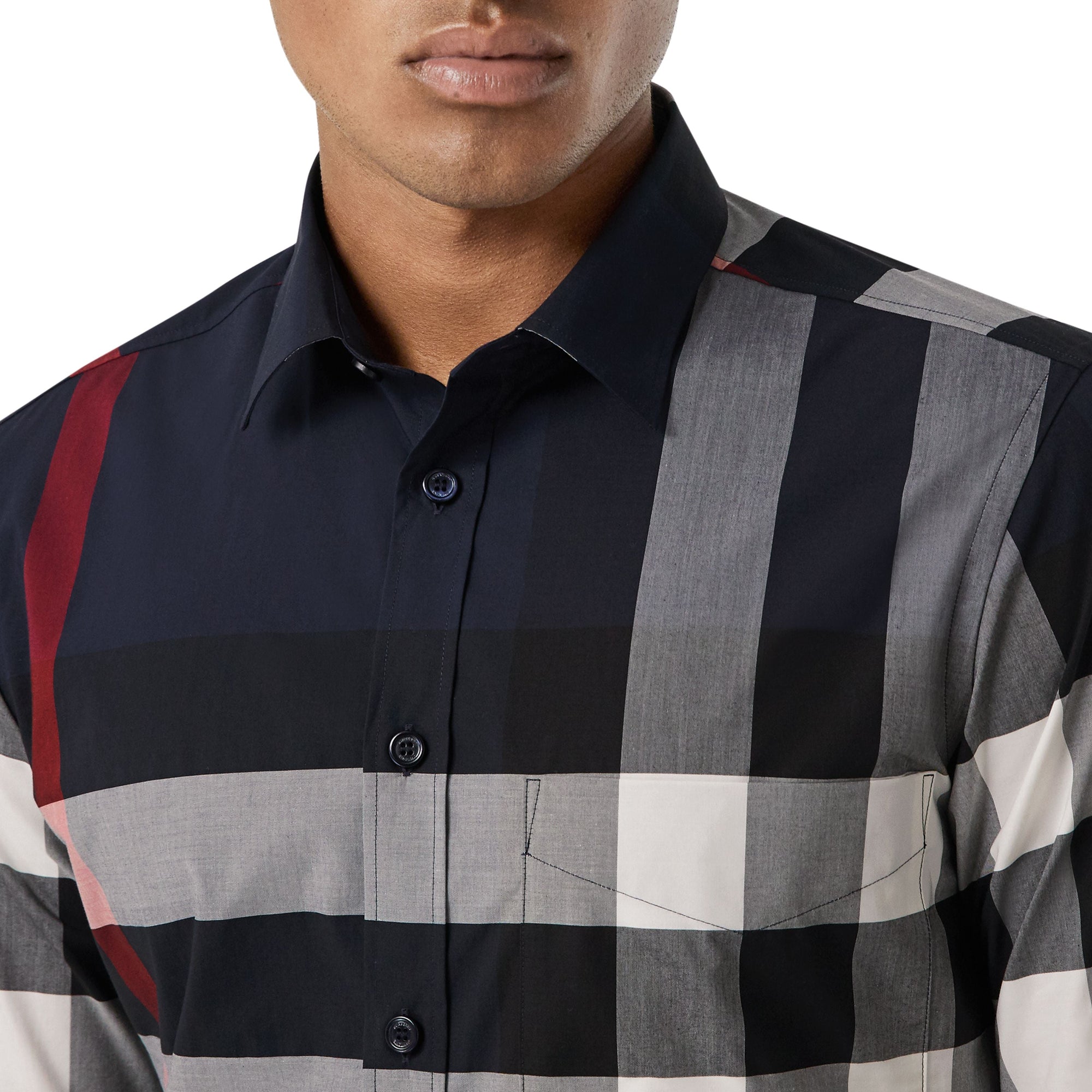 Chemise en popeline de coton stretch check - Marine