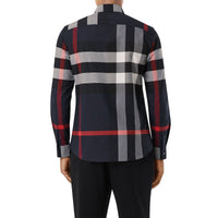 Chemise en popeline de coton stretch check - Marine