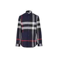 Chemise en popeline de coton stretch check - Marine