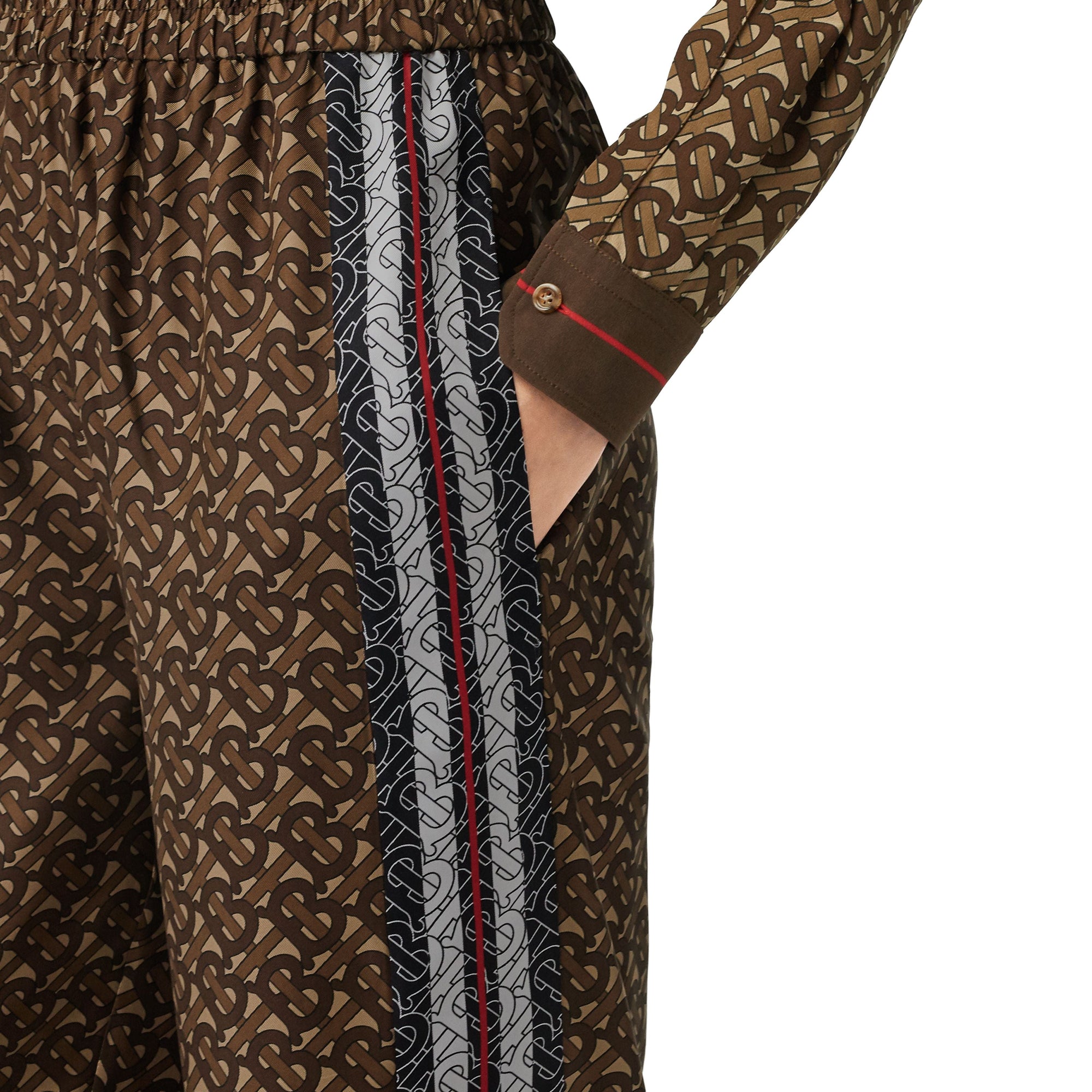 BRIDLE BROWN IP PTTN Pantalon ample en soie rayé Monogram