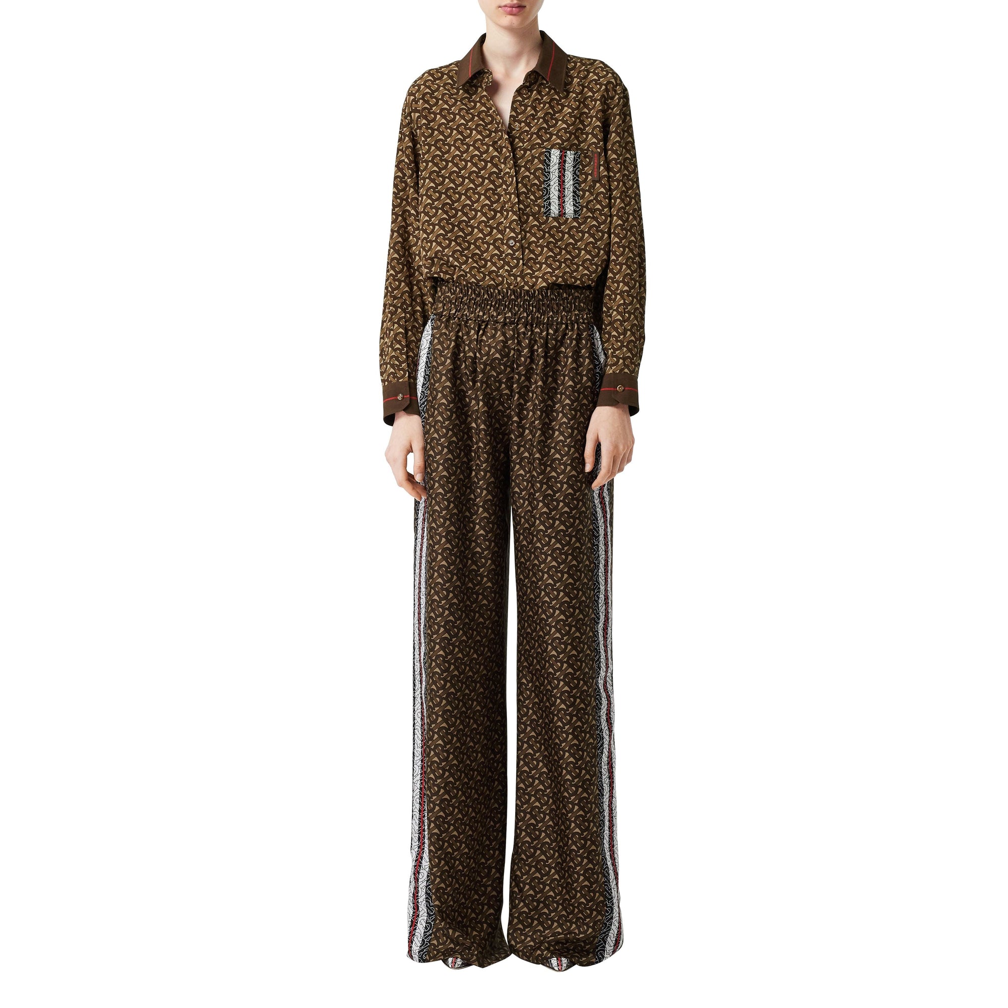 BRIDLE BROWN IP PTTN Pantalon ample en soie rayé Monogram