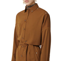 MAPLE Robe chemise ceinturée en sergé de laine mélangé