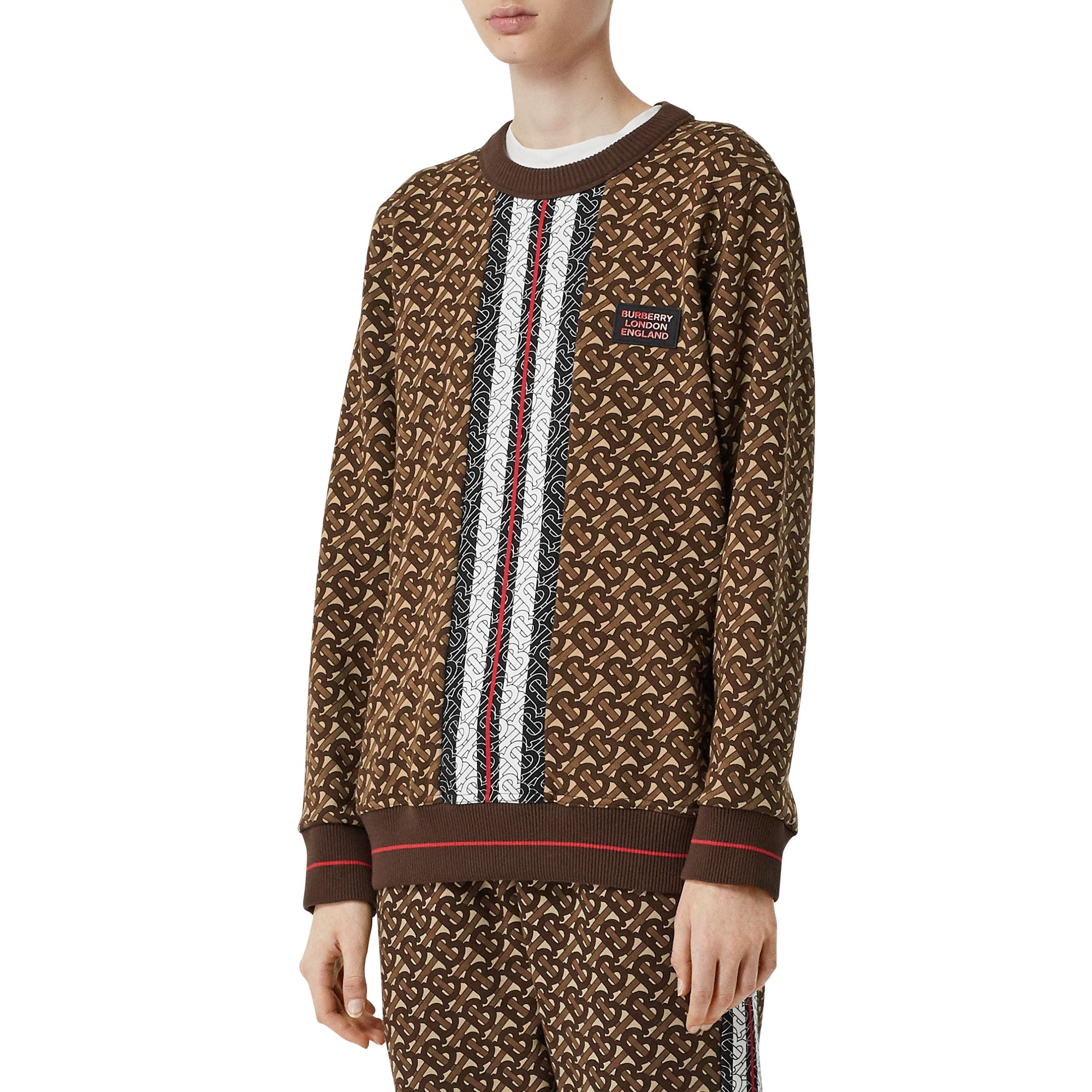 Sweat-shirt oversize en coton rayé monogram - Brun bride