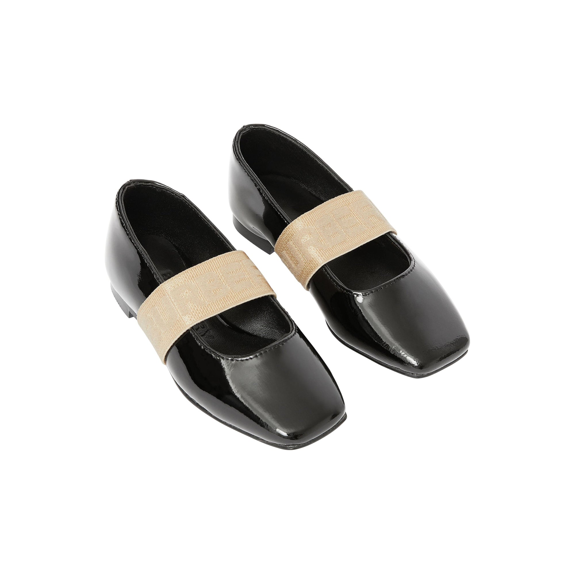 Chaussures plates en cuir verni avec logo - Noir