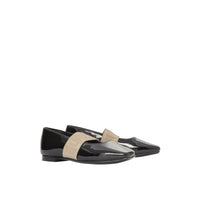 Chaussures plates en cuir verni avec logo - Noir