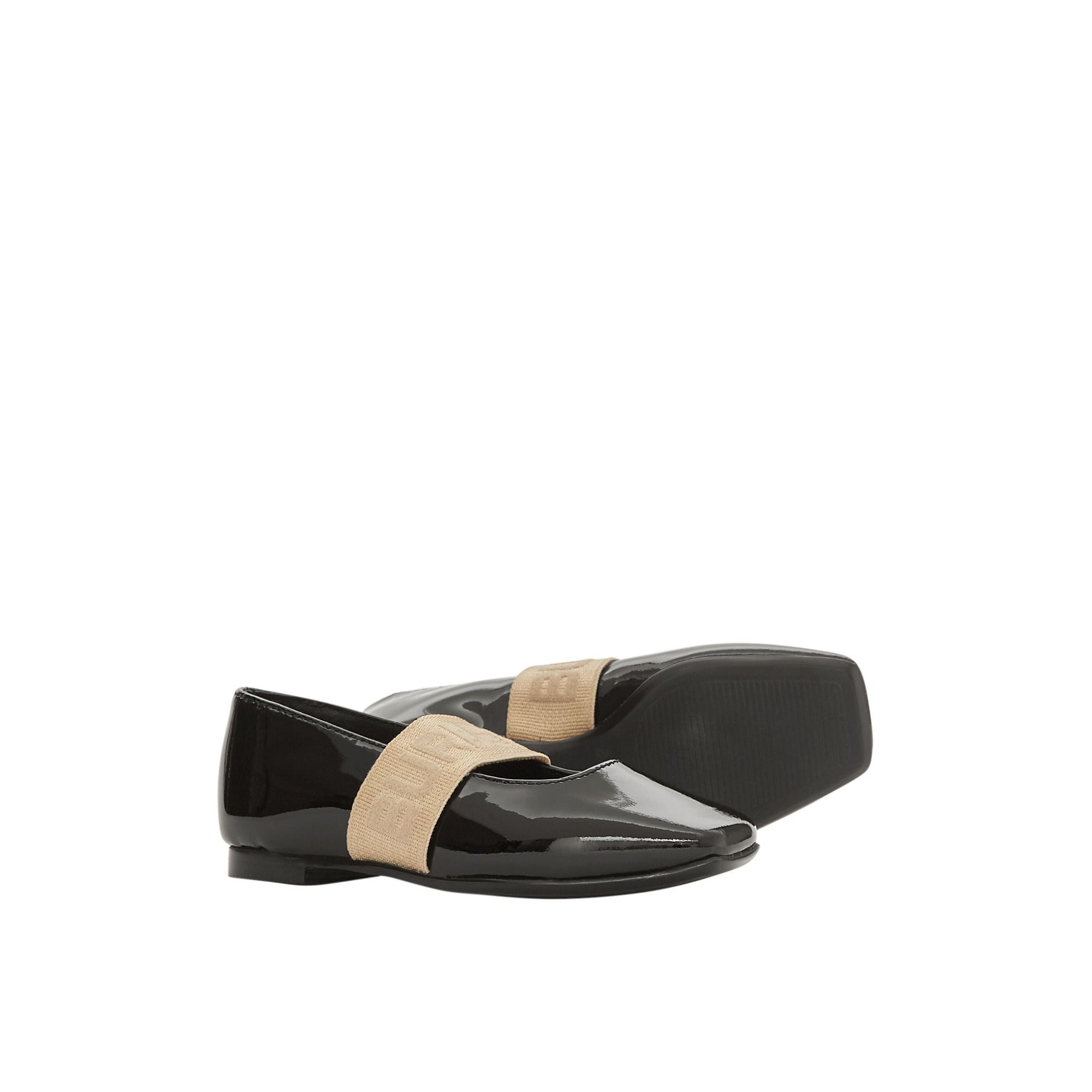Chaussures plates en cuir verni avec logo - Noir