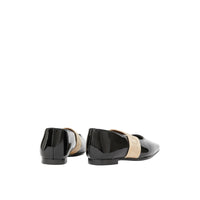 Chaussures plates en cuir verni avec logo - Noir