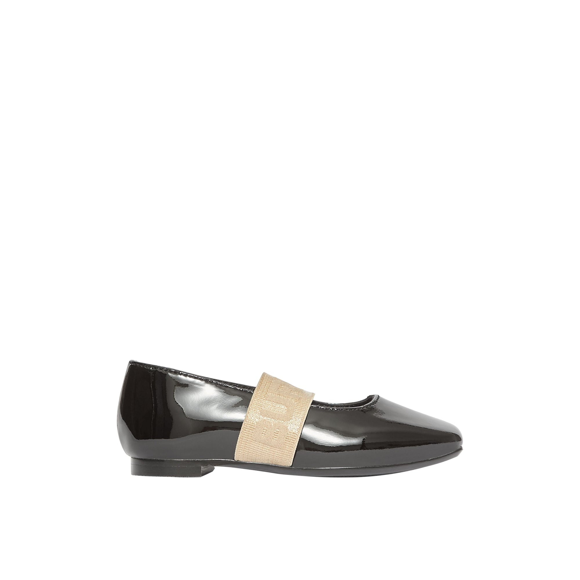 Chaussures plates en cuir verni avec logo - Noir
