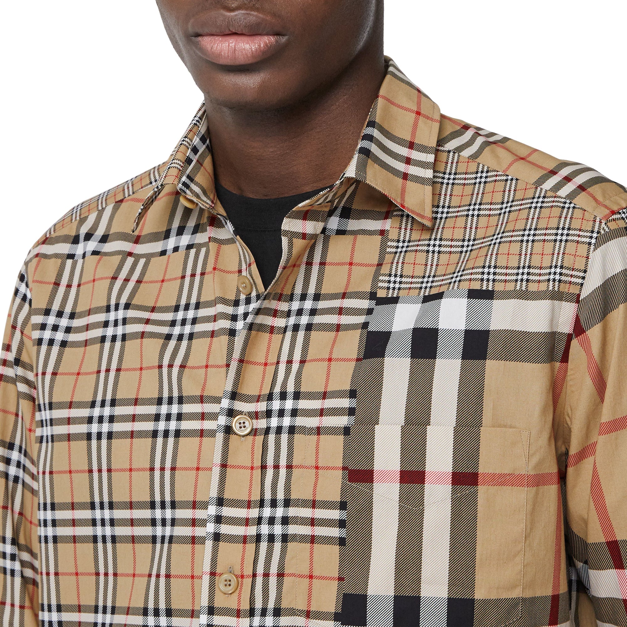 ARCHIVE BEIGE IP CHK Chemise classique en coton check façon patchwork