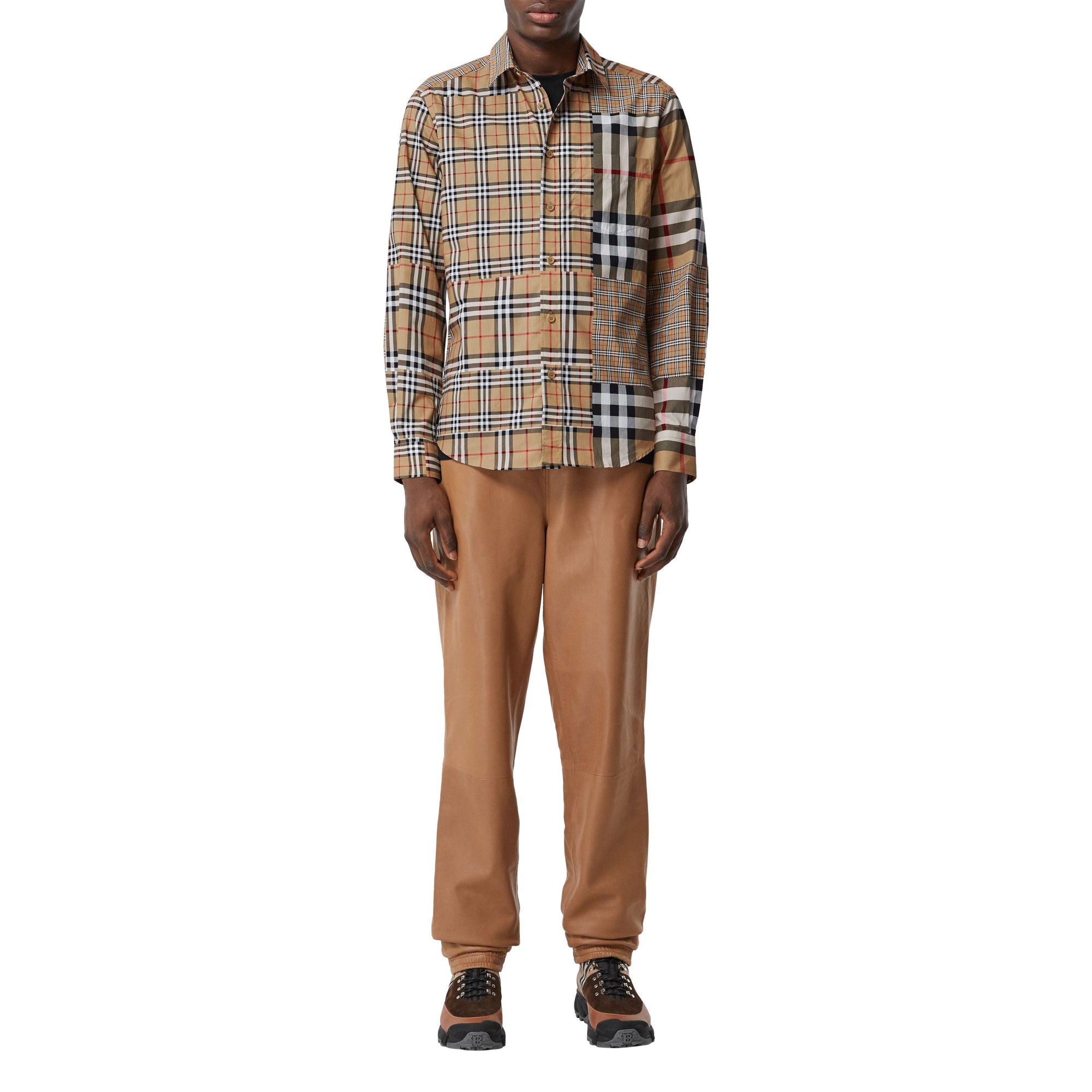 ARCHIVE BEIGE IP CHK Chemise classique en coton check façon patchwork