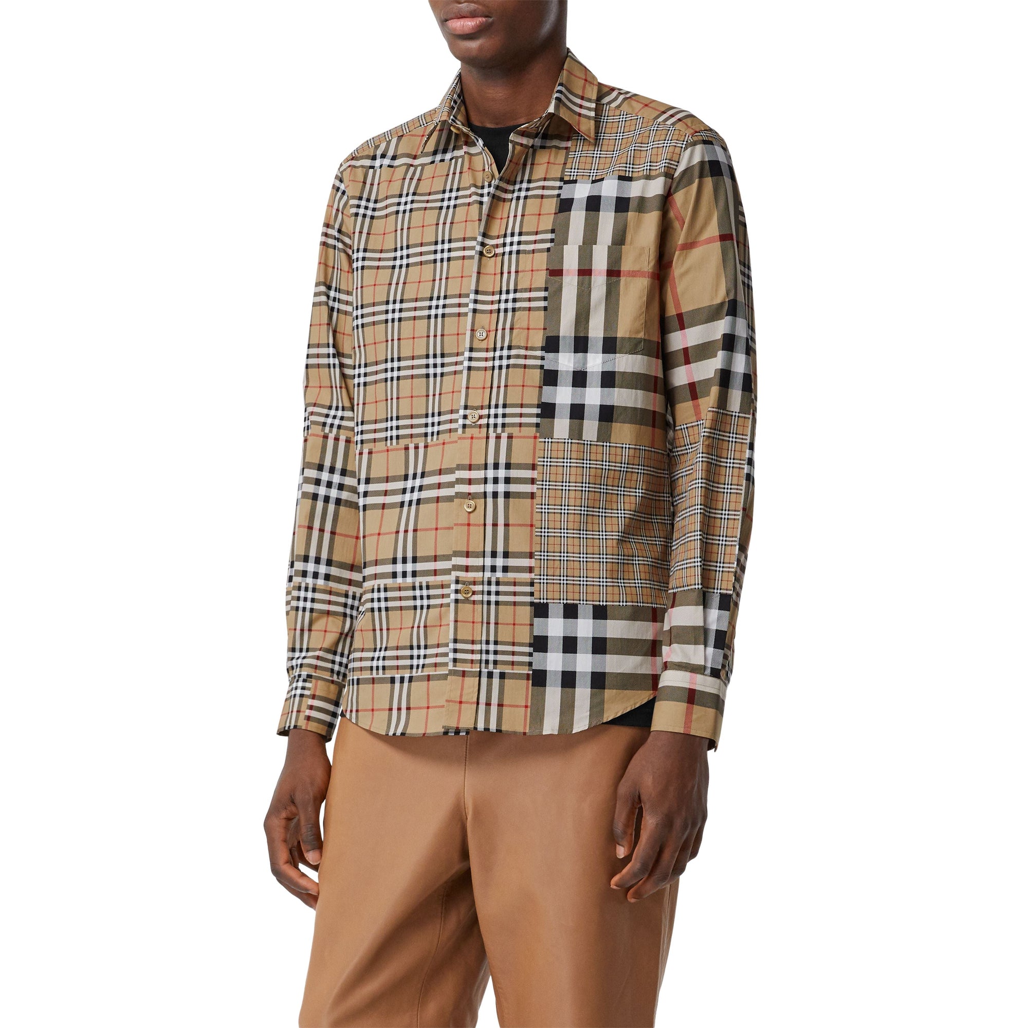 ARCHIVE BEIGE IP CHK Chemise classique en coton check façon patchwork