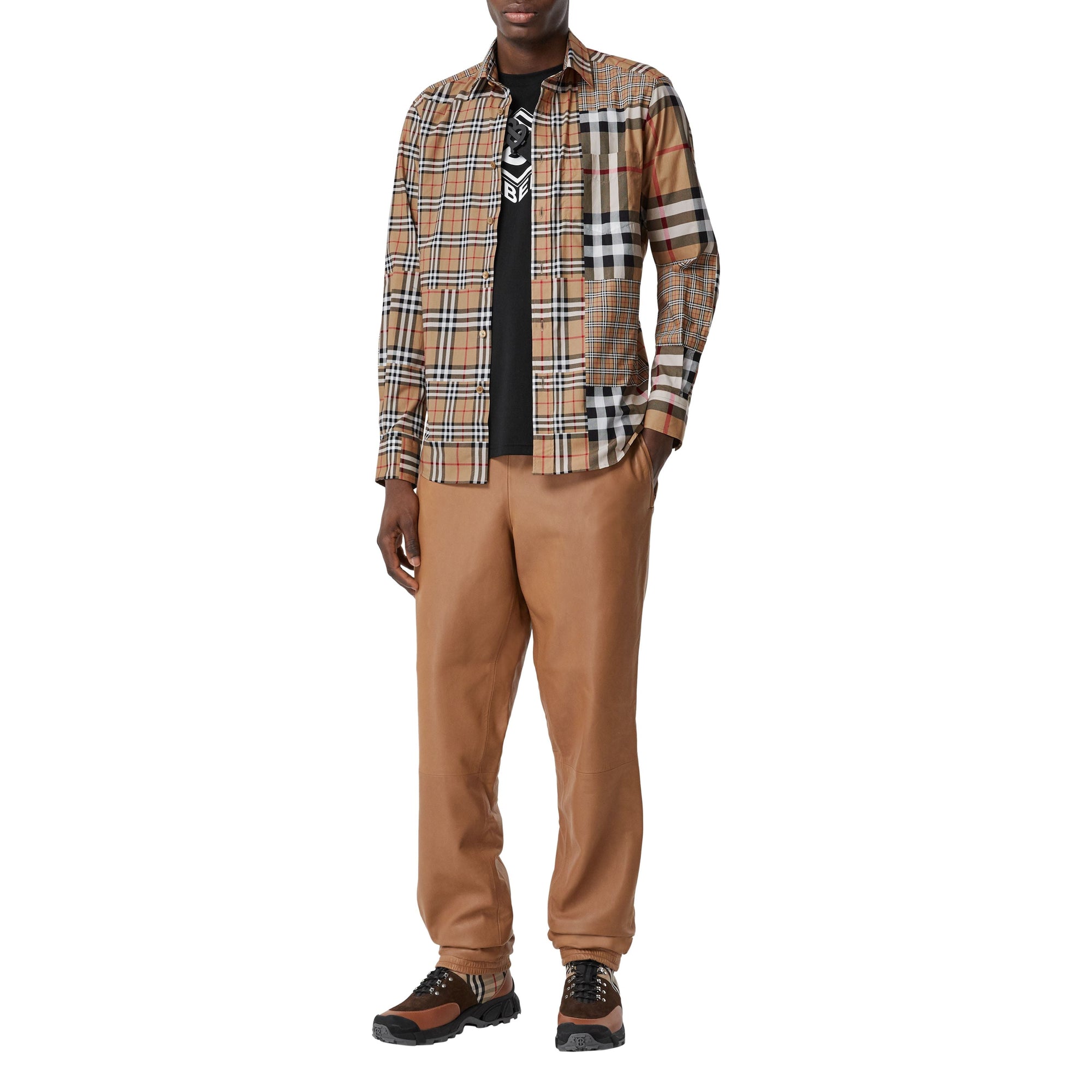 ARCHIVE BEIGE IP CHK Chemise classique en coton check façon patchwork