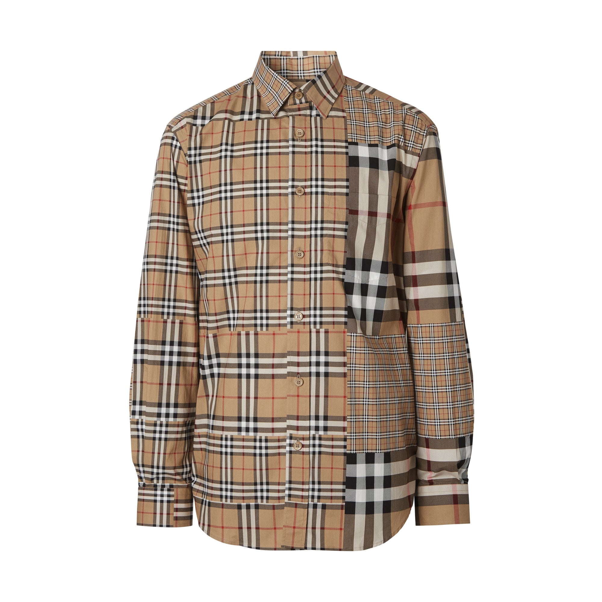 ARCHIVE BEIGE IP CHK Chemise classique en coton check façon patchwork