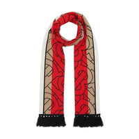 Écharpe en jacquard de cachemire à rayures monogram - Beige & rouge