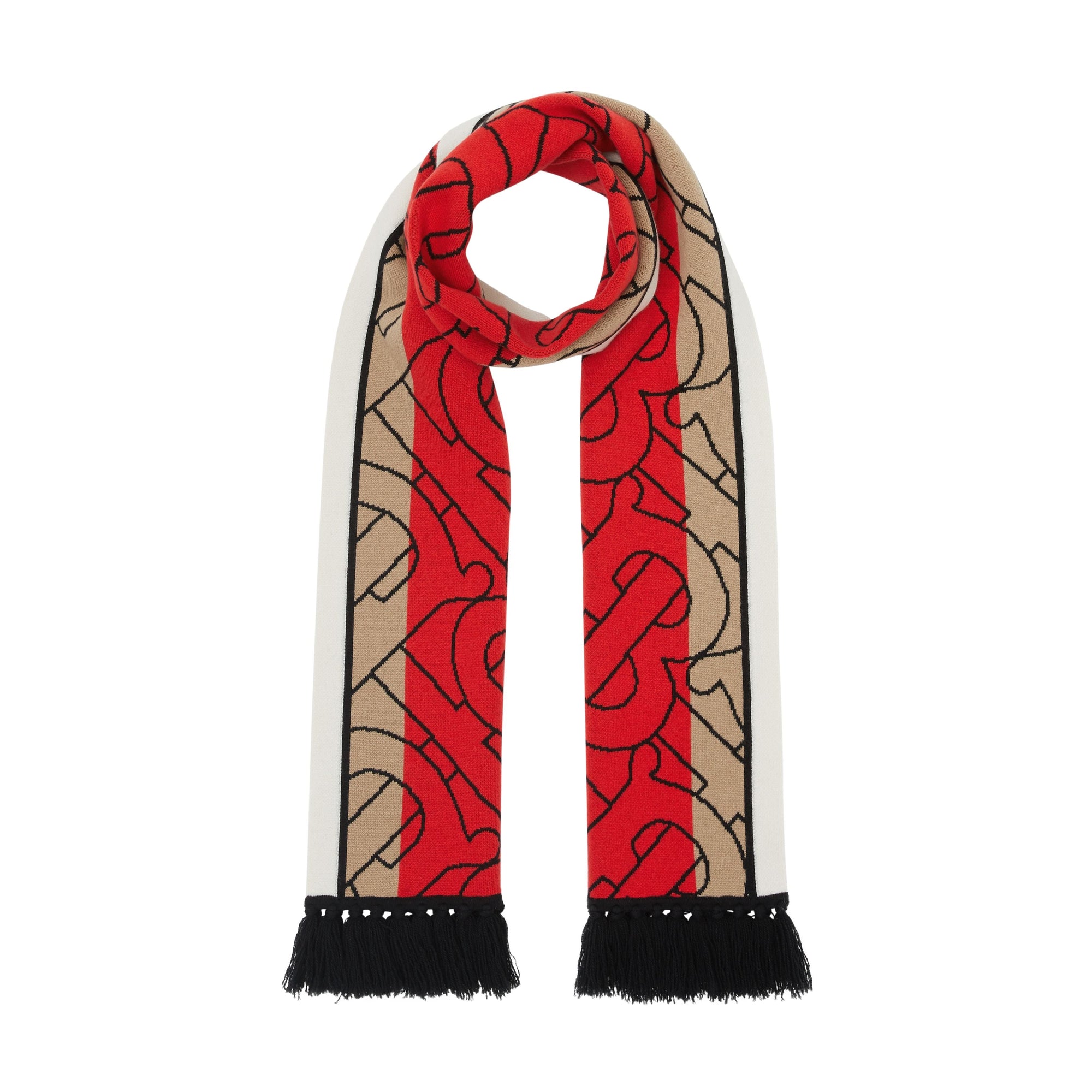 Écharpe en jacquard de cachemire à rayures monogram - Beige & rouge