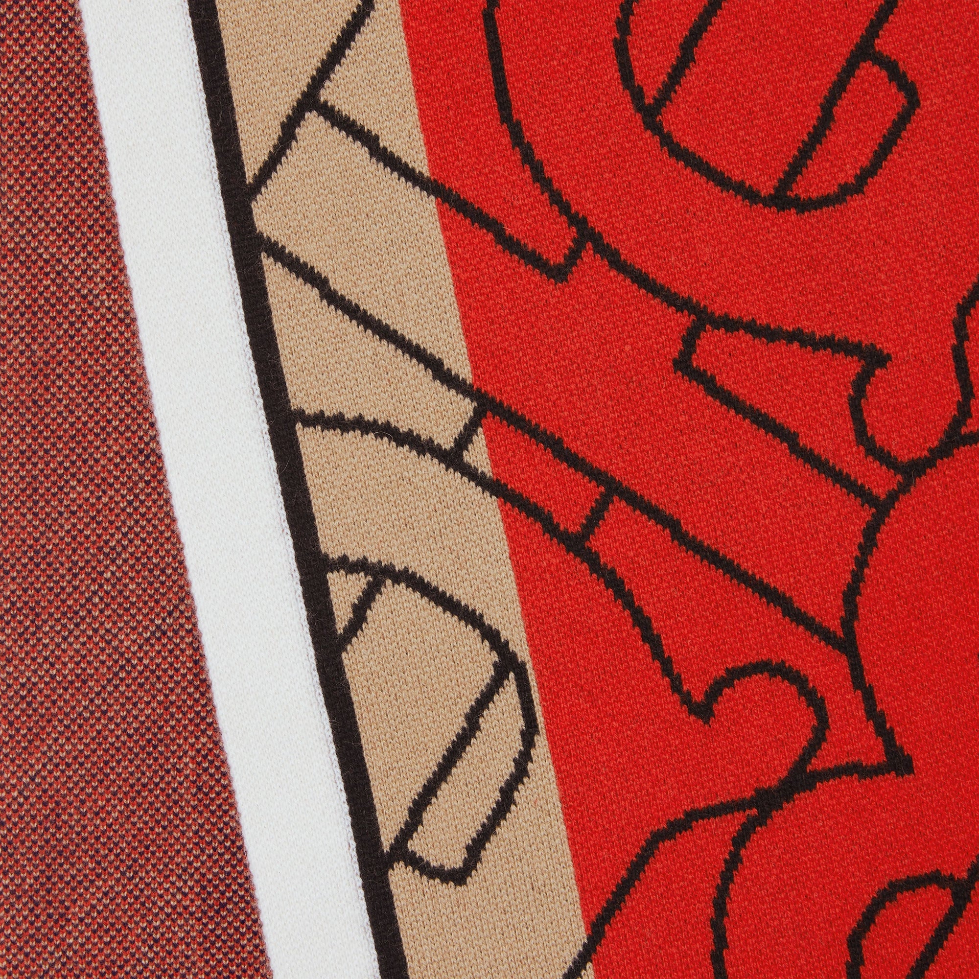 Écharpe en jacquard de cachemire à rayures monogram - Beige & rouge