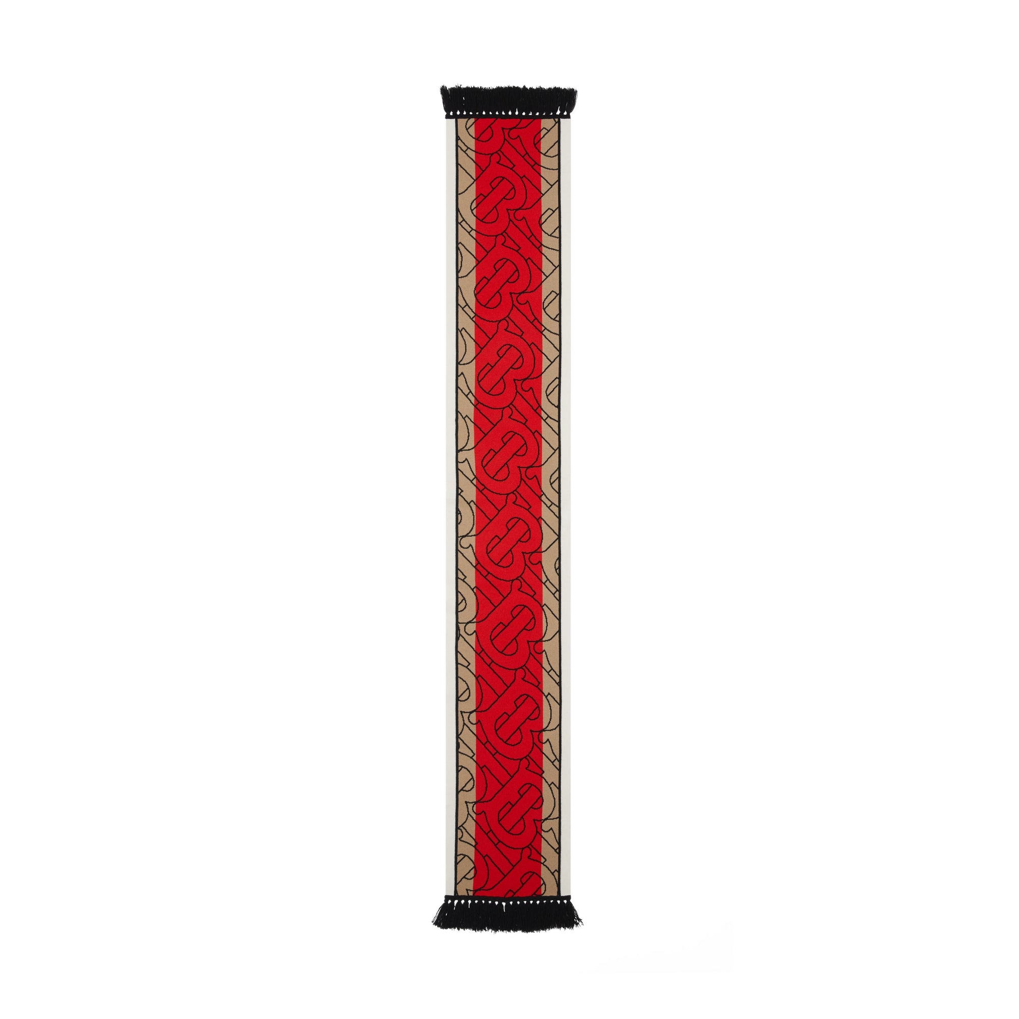 Écharpe en jacquard de cachemire à rayures monogram - Beige & rouge