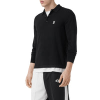 Polo à manches longues en laine mérinos monogram - Noir
